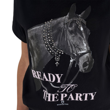 Camiseta para niña Equestro Ready To The Party de algodón con strass, manga corta Negro Camiseta para niña Equestro Ready To The Party de algodón con strass, manga corta Negro
