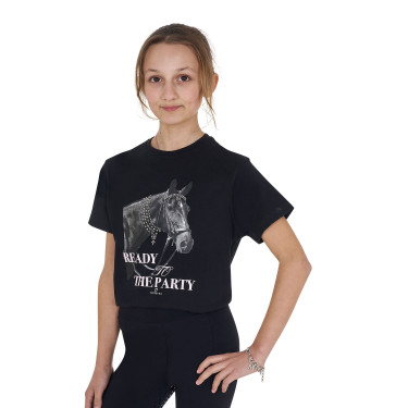 Camiseta para niña Equestro Ready To The Party de algodón con strass, manga corta Negro Camiseta para niña Equestro Ready To The Party de algodón con strass, manga corta Negro