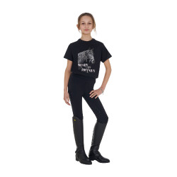 Camiseta para niña Equestro Ready To The Party de algodón con strass, manga corta Negro Camiseta para niña Equestro Ready To The Party de algodón con strass, manga corta Negro