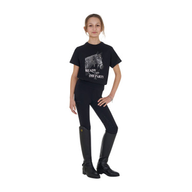 Camiseta para niña Equestro Ready To The Party de algodón con strass, manga corta Negro Camiseta para niña Equestro Ready To The Party de algodón con strass, manga corta Negro