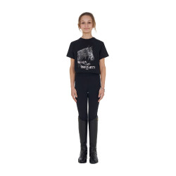 Camiseta para niña Equestro Ready To The Party de algodón con strass, manga corta Negro Camiseta para niña Equestro Ready To The Party de algodón con strass, manga corta Negro