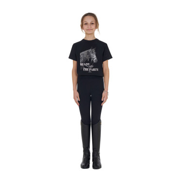 Camiseta para niña Equestro Ready To The Party de algodón con strass, manga corta Negro Camiseta para niña Equestro Ready To The Party de algodón con strass, manga corta Negro