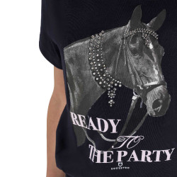 Camiseta para niña Equestro Ready To The Party de algodón con strass, manga corta Marino Azul marino Camiseta para niña Equestro Ready To The Party de algodón con strass, manga corta Marino Azul marino