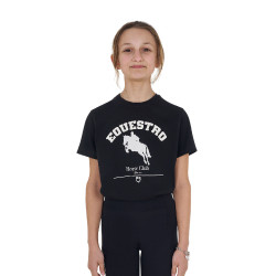 Camiseta niña Equestro Jumping Horse Club de algodón de manga corta Negro Camiseta niña Equestro Jumping Horse Club de algodón de manga corta Negro