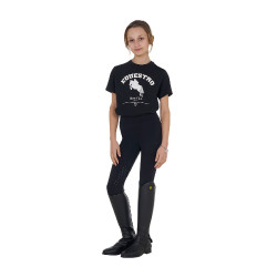 Camiseta niña Equestro Jumping Horse Club de algodón de manga corta Negro Camiseta niña Equestro Jumping Horse Club de algodón de manga corta Negro