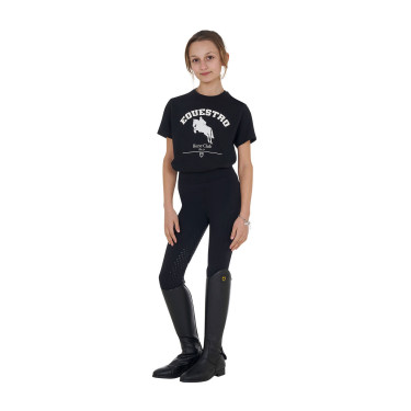 Camiseta niña Equestro Jumping Horse Club de algodón de manga corta Negro Camiseta niña Equestro Jumping Horse Club de algodón de manga corta Negro