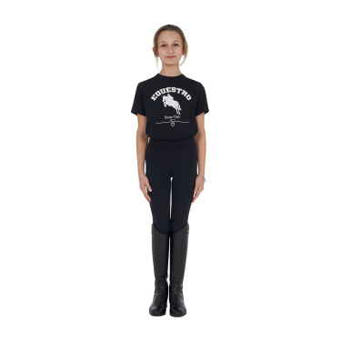 Camiseta niña Equestro Jumping Horse Club de algodón de manga corta Negro Camiseta niña Equestro Jumping Horse Club de algodón de manga corta Negro