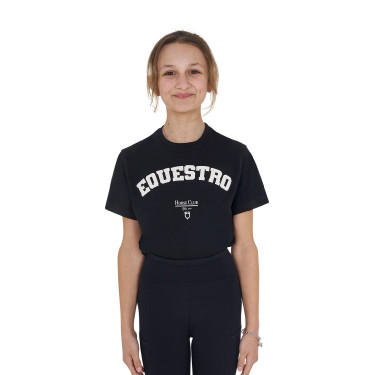 Camiseta niña Equestro Horse Club de algodón de manga corta Negro