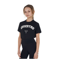 Camiseta niña Equestro Horse Club de algodón de manga corta Negro