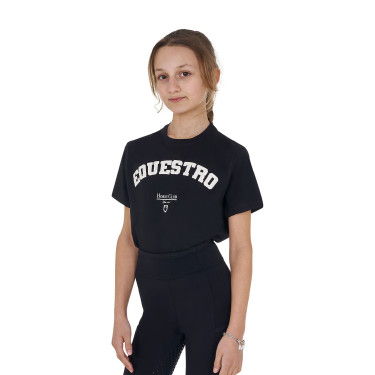 Camiseta niña Equestro Horse Club de algodón de manga corta Negro