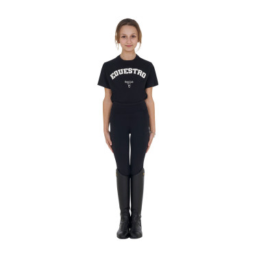 Camiseta niña Equestro Horse Club de algodón de manga corta Negro