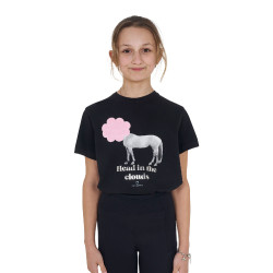 Camiseta de niña Equestro Head In The Clouds de algodón de manga corta Negro