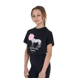 Camiseta de niña Equestro Head In The Clouds de algodón de manga corta Negro