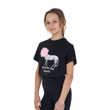 Camiseta de niña Equestro Head In The Clouds de algodón de manga corta Negro