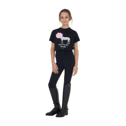 Camiseta de niña Equestro Head In The Clouds de algodón de manga corta Negro