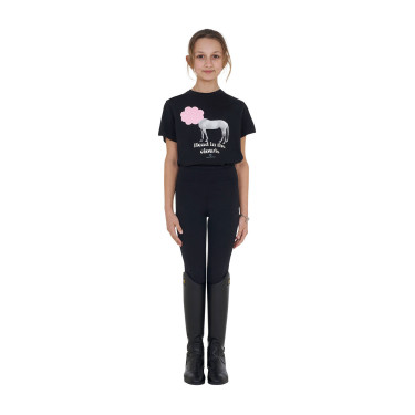 Camiseta de niña Equestro Head In The Clouds de algodón de manga corta Negro