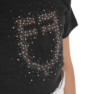 Camiseta de niña Equestro de corte entallado con logo rosa con purpurina y mangas cortas Negro