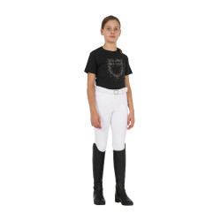 Camiseta de niña Equestro de corte entallado con logo rosa con purpurina y mangas cortas Negro
