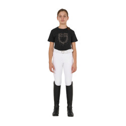 Camiseta de niña Equestro de corte entallado con logo rosa con purpurina y mangas cortas Negro