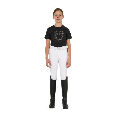 Camiseta de niña Equestro de corte entallado con logo rosa con purpurina y mangas cortas Negro