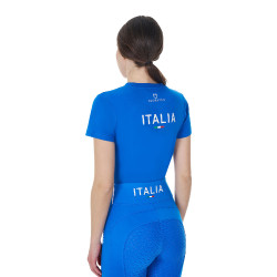 Camiseta mujer Equestro x FISE corte slim de manga corta Azul de Savoie