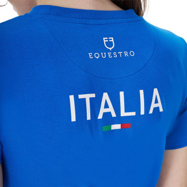 Camiseta mujer Equestro x FISE corte slim de manga corta Azul de Savoie