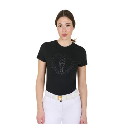 Camiseta de mujer Equestro Wild Heart de algodón de manga corta Negro