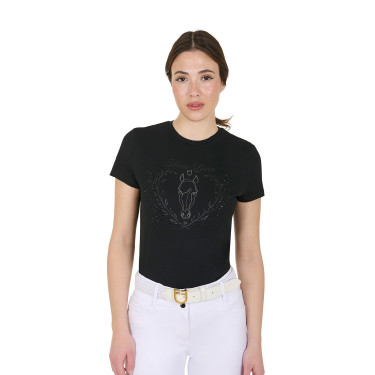 Camiseta de mujer Equestro Wild Heart de algodón de manga corta Negro