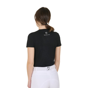 Camiseta de mujer Equestro Wild Heart de algodón de manga corta Negro