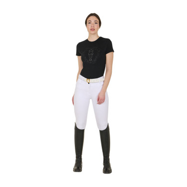 Camiseta de mujer Equestro Wild Heart de algodón de manga corta Negro
