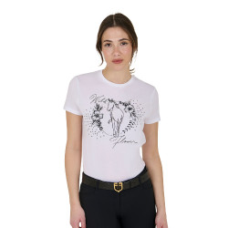 Camiseta mujer Equestro Wild Flower de algodón de manga corta Blanco