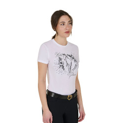 Camiseta mujer Equestro Wild Flower de algodón de manga corta Blanco