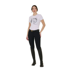 Camiseta mujer Equestro Wild Flower de algodón de manga corta Blanco