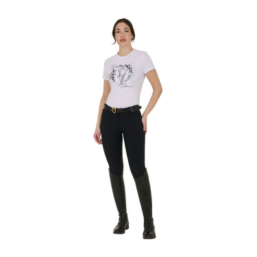 Camiseta mujer Equestro Wild Flower de algodón de manga corta Blanco