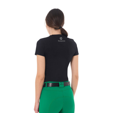 Camiseta mujer Equestro Stripe Horse Club de algodón de manga corta Negro
