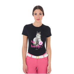 Camiseta de mujer Equestro So Lovely de algodón de manga corta Negro Camiseta de mujer Equestro So Lovely de algodón de manga corta Negro