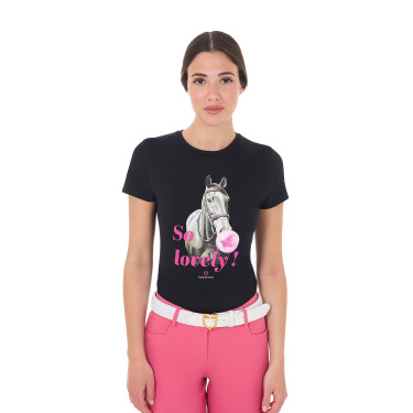Camiseta de mujer Equestro So Lovely de algodón de manga corta Negro Camiseta de mujer Equestro So Lovely de algodón de manga corta Negro
