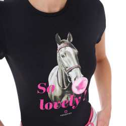 Camiseta de mujer Equestro So Lovely de algodón de manga corta Negro Camiseta de mujer Equestro So Lovely de algodón de manga corta Negro