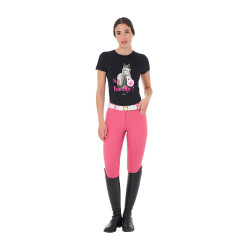Camiseta de mujer Equestro So Lovely de algodón de manga corta Negro Camiseta de mujer Equestro So Lovely de algodón de manga corta Negro