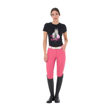 Camiseta de mujer Equestro So Lovely de algodón de manga corta Negro Camiseta de mujer Equestro So Lovely de algodón de manga corta Negro