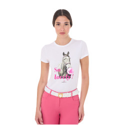 Camiseta de mujer Equestro So Lovely de algodón de manga corta Blanco Camiseta de mujer Equestro So Lovely de algodón de manga corta Blanco