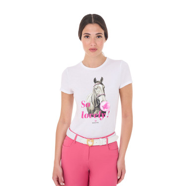 Camiseta de mujer Equestro So Lovely de algodón de manga corta Blanco Camiseta de mujer Equestro So Lovely de algodón de manga corta Blanco