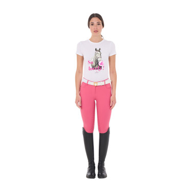 Camiseta de mujer Equestro So Lovely de algodón de manga corta Blanco Camiseta de mujer Equestro So Lovely de algodón de manga corta Blanco