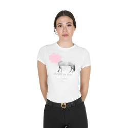 Camiseta de mujer Equestro Head In The Clouds de algodón de manga corta Blanco Camiseta de mujer Equestro Head In The Clouds de algodón de manga corta Blanco
