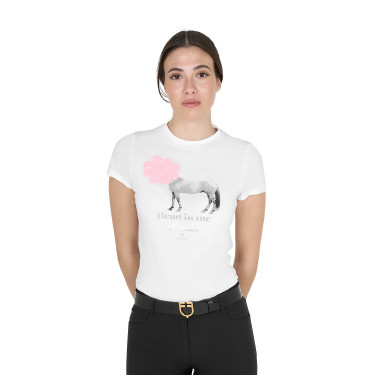 Camiseta de mujer Equestro Head In The Clouds de algodón de manga corta Blanco Camiseta de mujer Equestro Head In The Clouds de algodón de manga corta Blanco