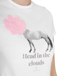 Camiseta de mujer Equestro Head In The Clouds de algodón de manga corta Blanco Camiseta de mujer Equestro Head In The Clouds de algodón de manga corta Blanco