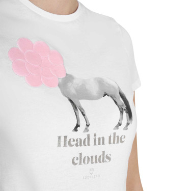 Camiseta de mujer Equestro Head In The Clouds de algodón de manga corta Blanco Camiseta de mujer Equestro Head In The Clouds de algodón de manga corta Blanco