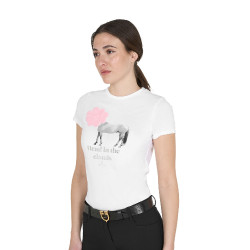 Camiseta de mujer Equestro Head In The Clouds de algodón de manga corta Blanco Camiseta de mujer Equestro Head In The Clouds de algodón de manga corta Blanco