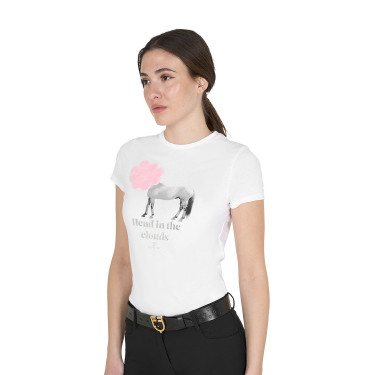 Camiseta de mujer Equestro Head In The Clouds de algodón de manga corta Blanco Camiseta de mujer Equestro Head In The Clouds de algodón de manga corta Blanco
