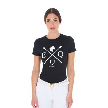 Camiseta de mujer Equestro EQ de algodón de manga corta Negro